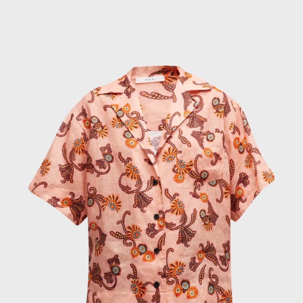 A.L.C. Sullivan Printed Linen Button-Front Top - image 1